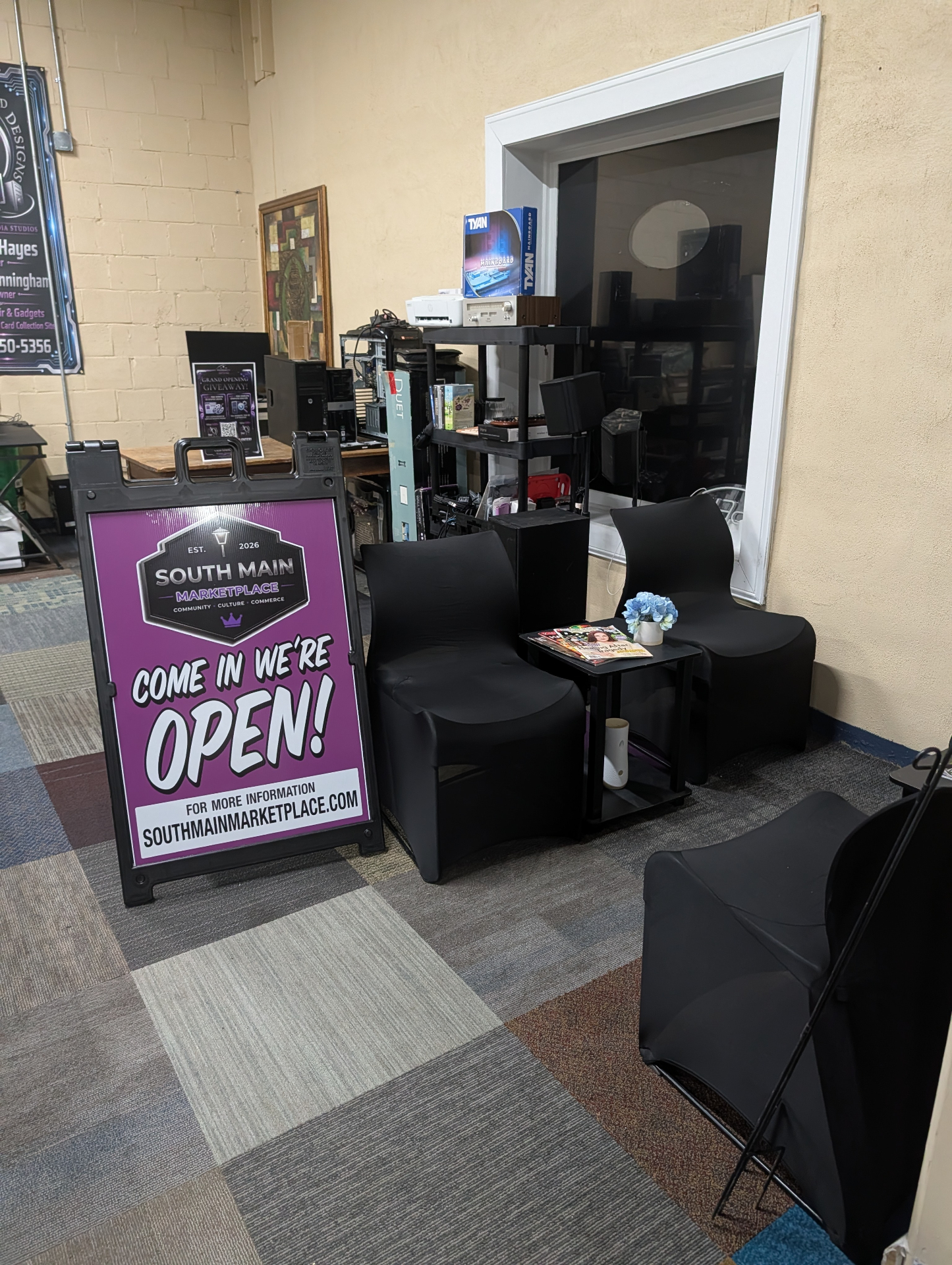 South Main Marketplace shop interior with welcome sign